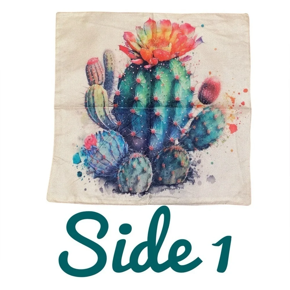 THROW PILLOW COVER w/ Watercolor Succulents Boho Indoor/Outdoor Cactus 17.5” SQ